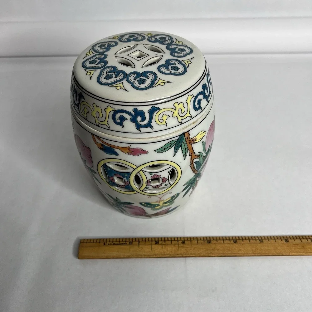 Antique Vtg Chinese Famille Rose Porcelain Pink Moth Fruit Ginger Jar Early 1900